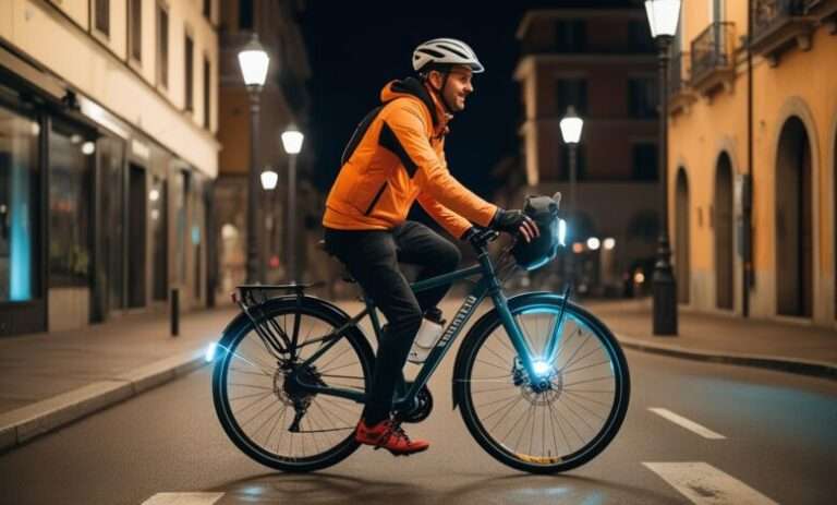 Ciclista-illuminato-Urbano-con-luci-in-citta generata da AI